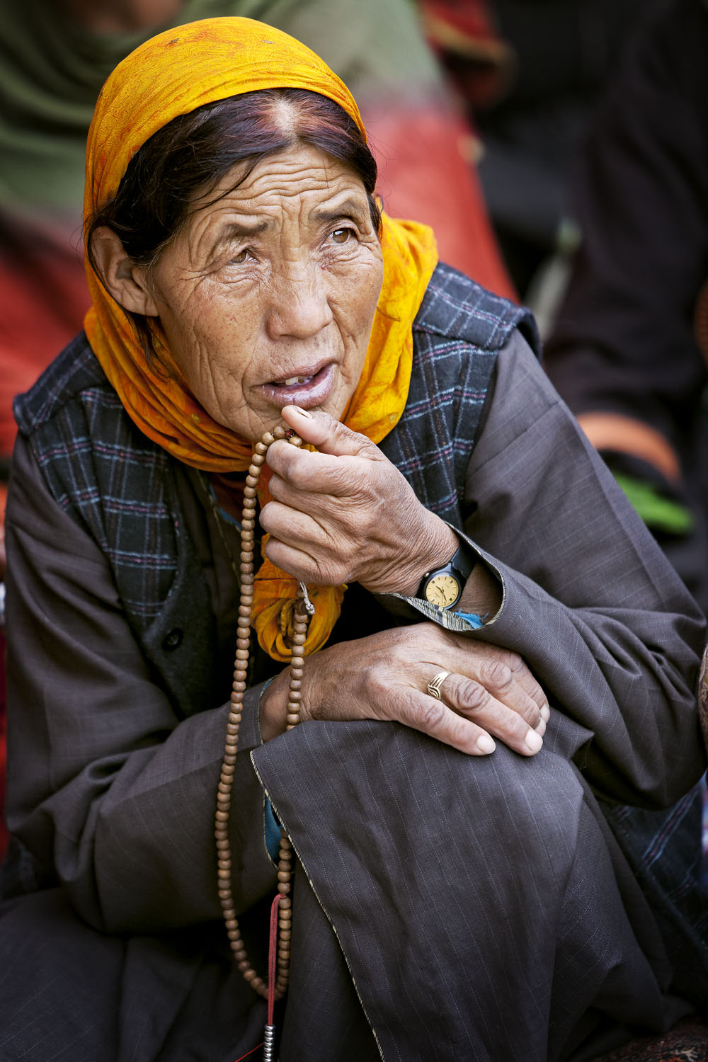 Woman listening to teaching, Hemis Monastery