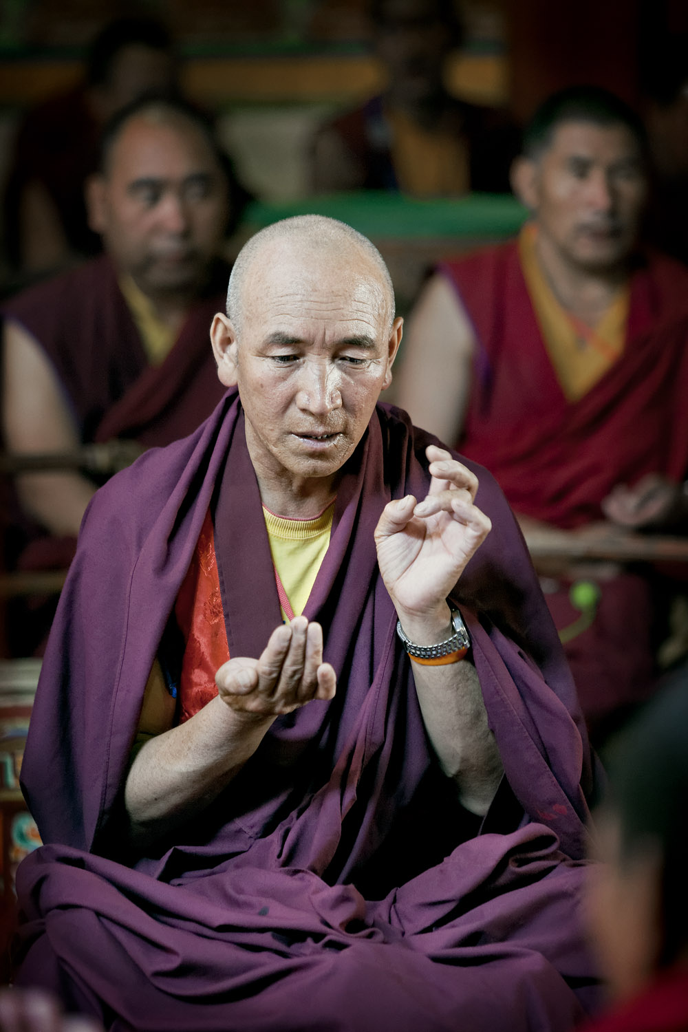 Monk at early mornig puja, Hemis Monastery