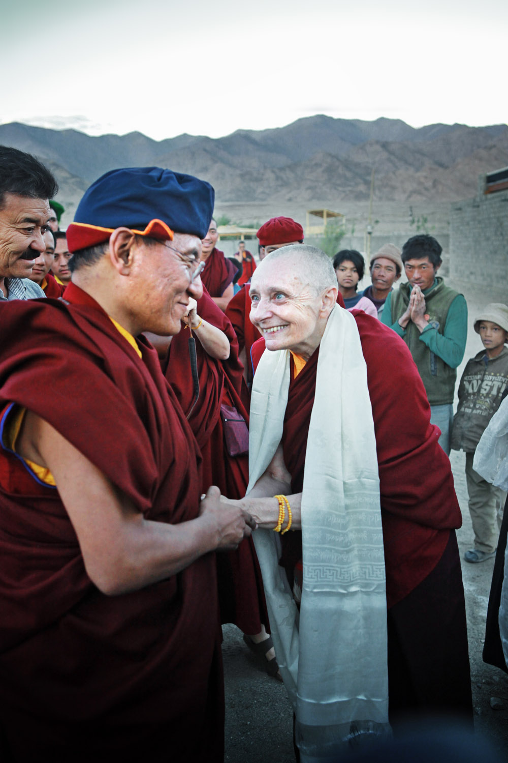 H.H. greeting Jetsunma at Druk White Lotus school, Shey, Ladakh