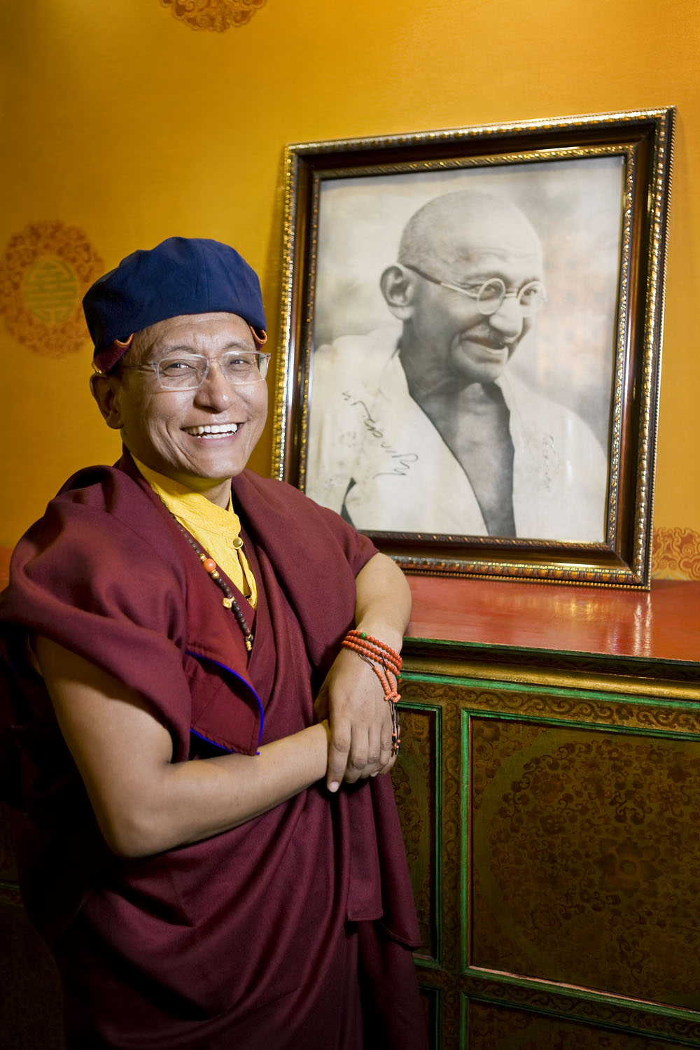 H.H. with signed photo of Gandhi, Hemis Monastery