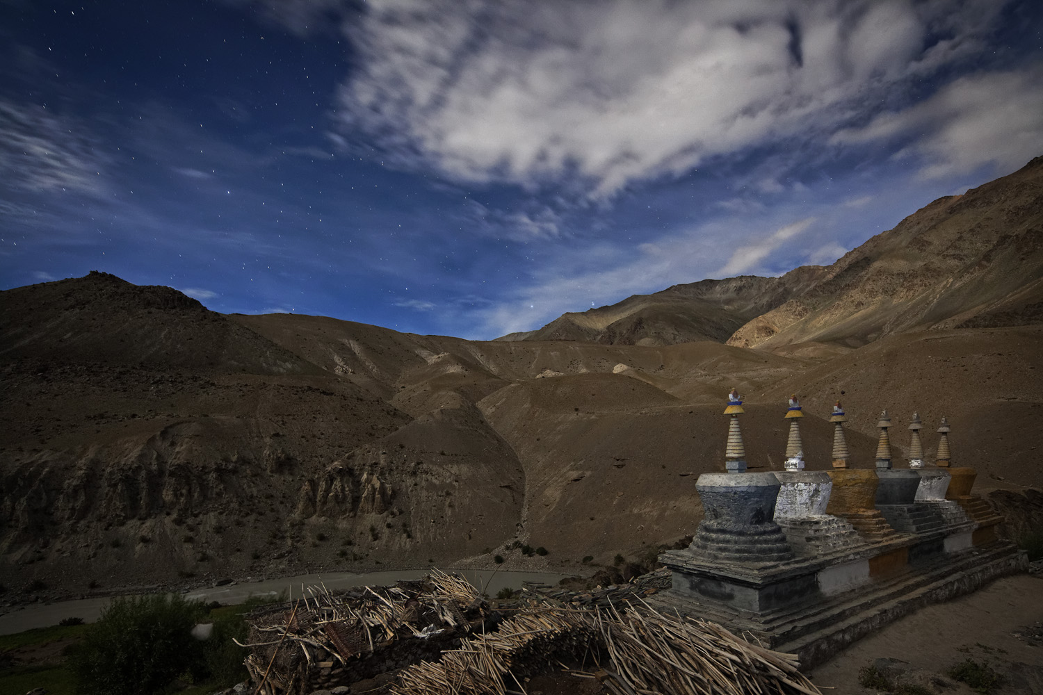 Full-moonlit night & Stupa, Purne, Zanskar, India