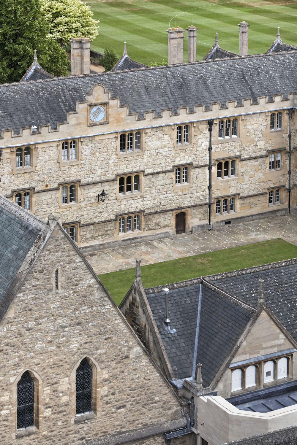 View of Front Quad from Chapel Tower, Merton College, Oxford, UK