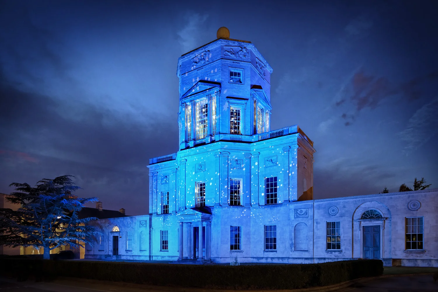 The Radcliffe Observatory building in Oxford lit up for the 2017 Night of Heritage Light.