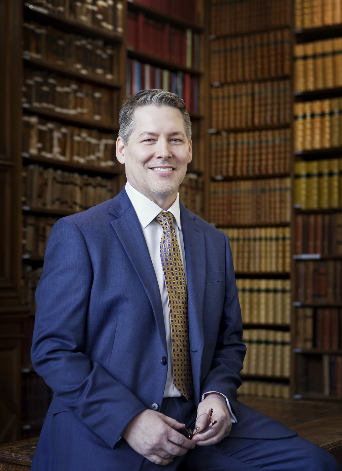 Portrait of Gary Roberson in the Goodman Library at the Oxford Union, Oxford, UK
