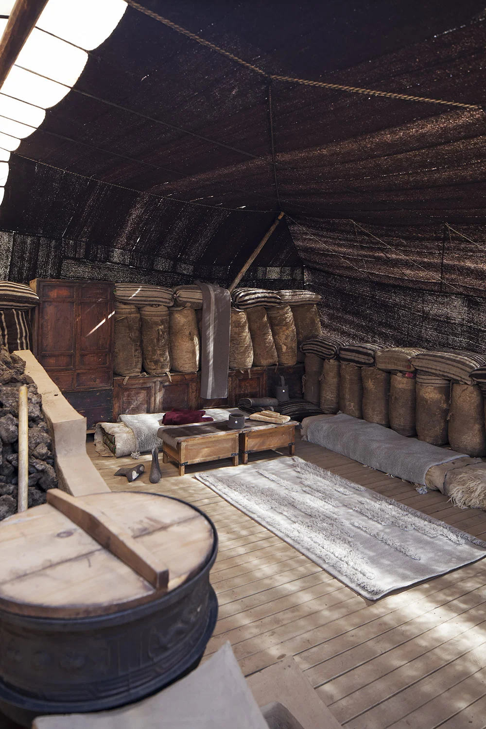 Traditional tent interior with Norlha soft furnishings, Lungta Cooperative, Amdo, Tibet