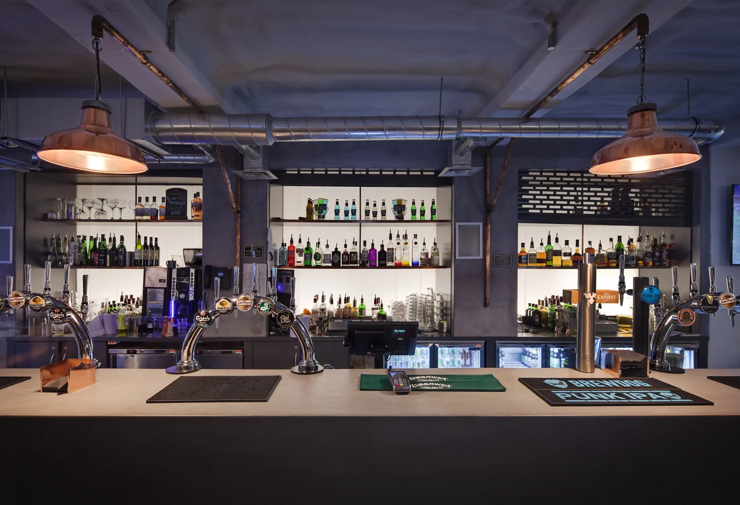 New lighting installations by Hoare Lea at Kings College London Student Union, in Bush House, London, UK.