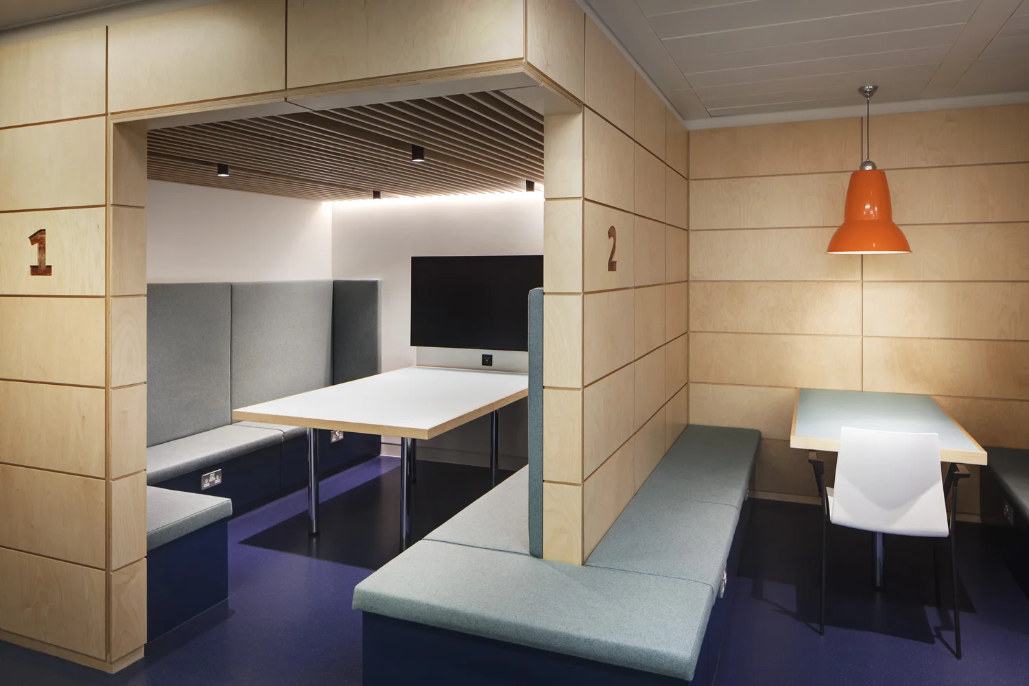 New lighting installations by Hoare Lea at Kings College London Student Union, in Bush House, London, UK.