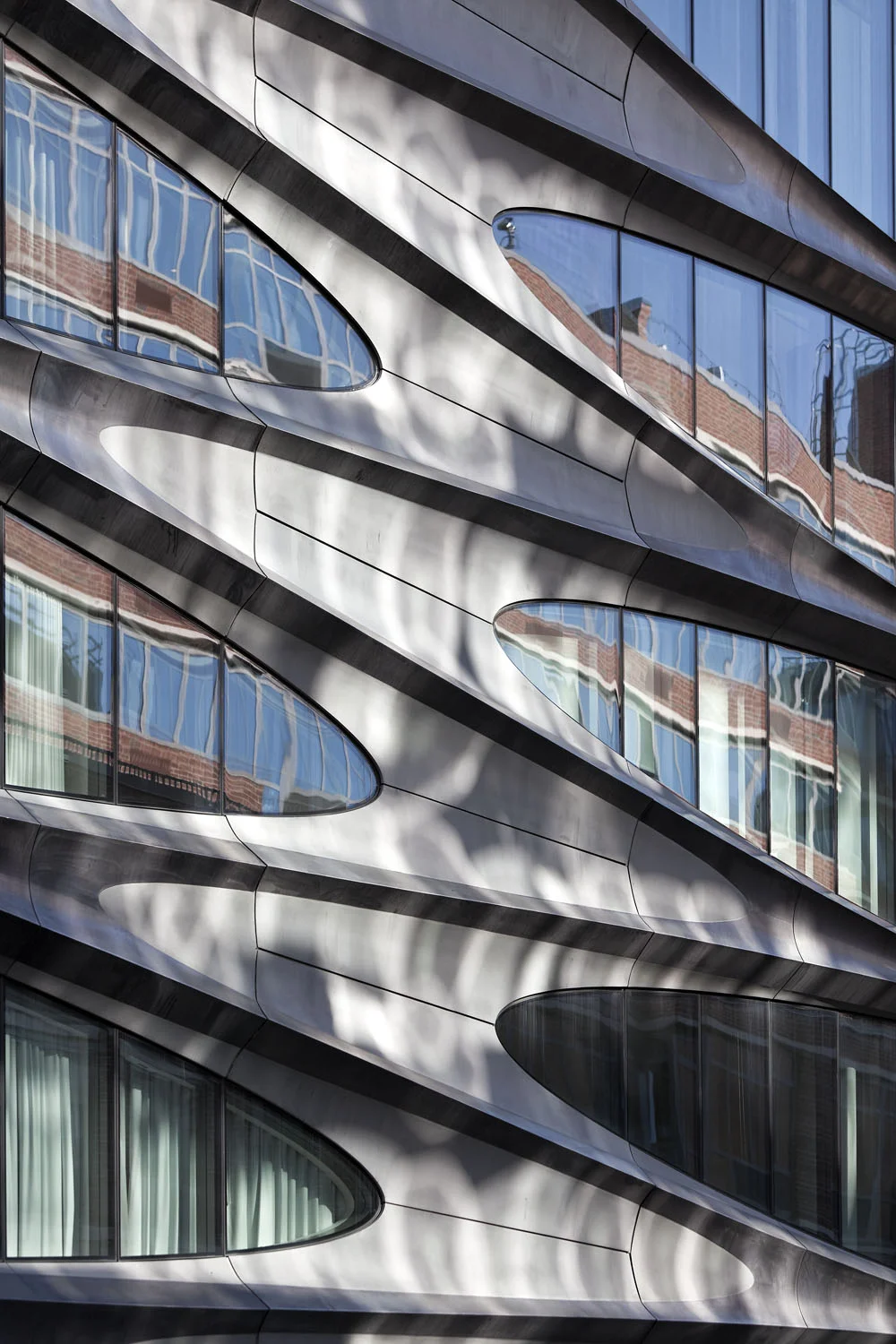 Detail of 520, West 28th Street by Zaha Hadid. Shot from and around the High Line, Manhattan, New York City, USA.