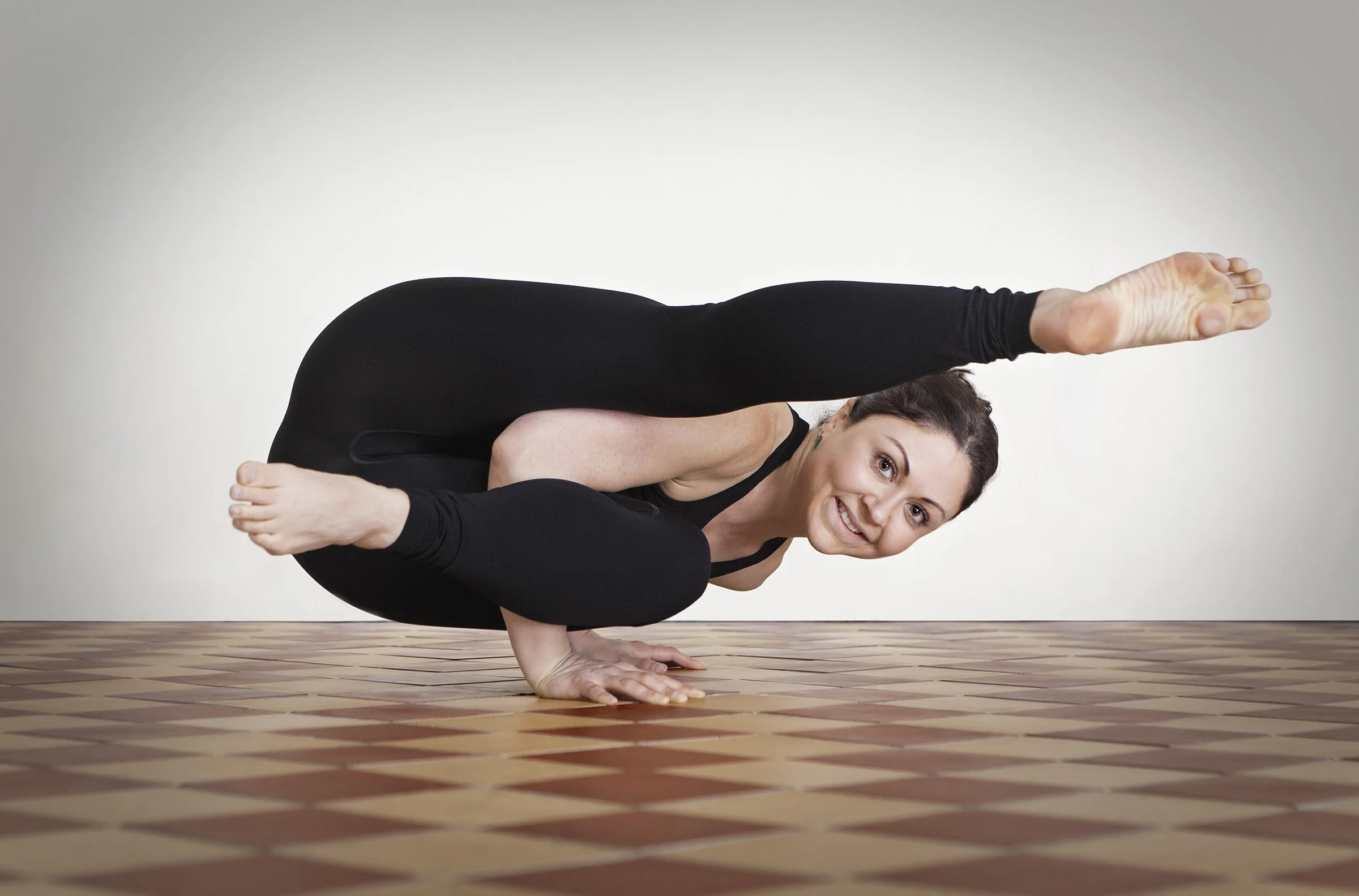 Portrait of yoga instructor Anastasia Cambitzi at her studio in Oxfordshire.