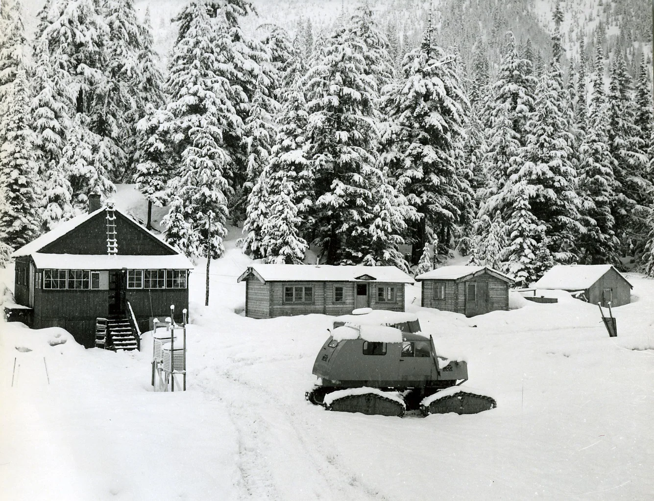 PSA.7 Engineering Camp of public works at Glacier. Quarters of avalanche survey crew. Jan. 1958