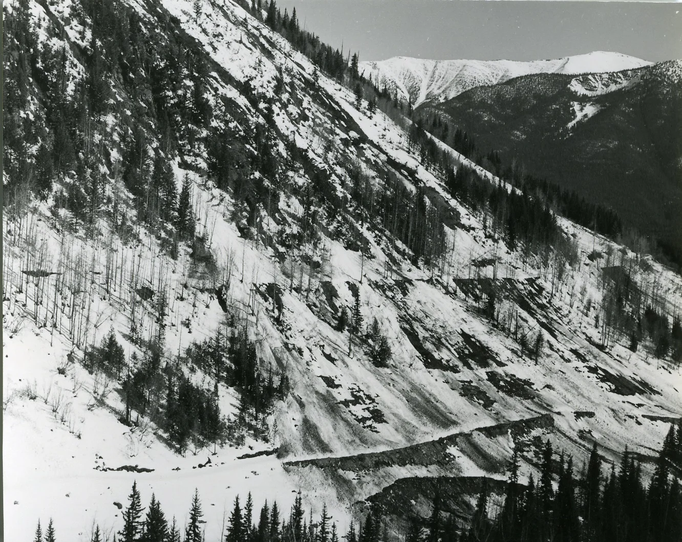 PSA.13 Avalanches at Tupper-Timber, Grading of highway has begun. Apr. 1959