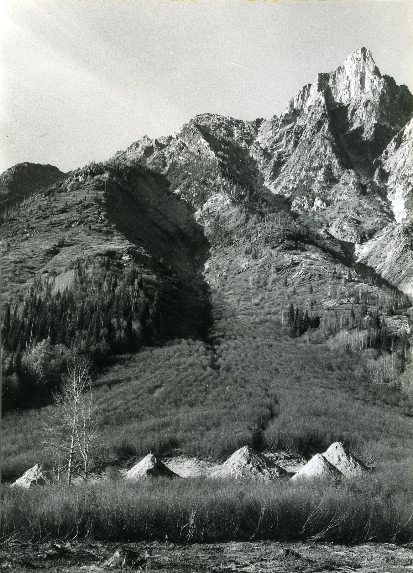 PSA.22 First earthmound under construction at Mounds Avlanache Path below Mt. Tupper. Oct. 1957