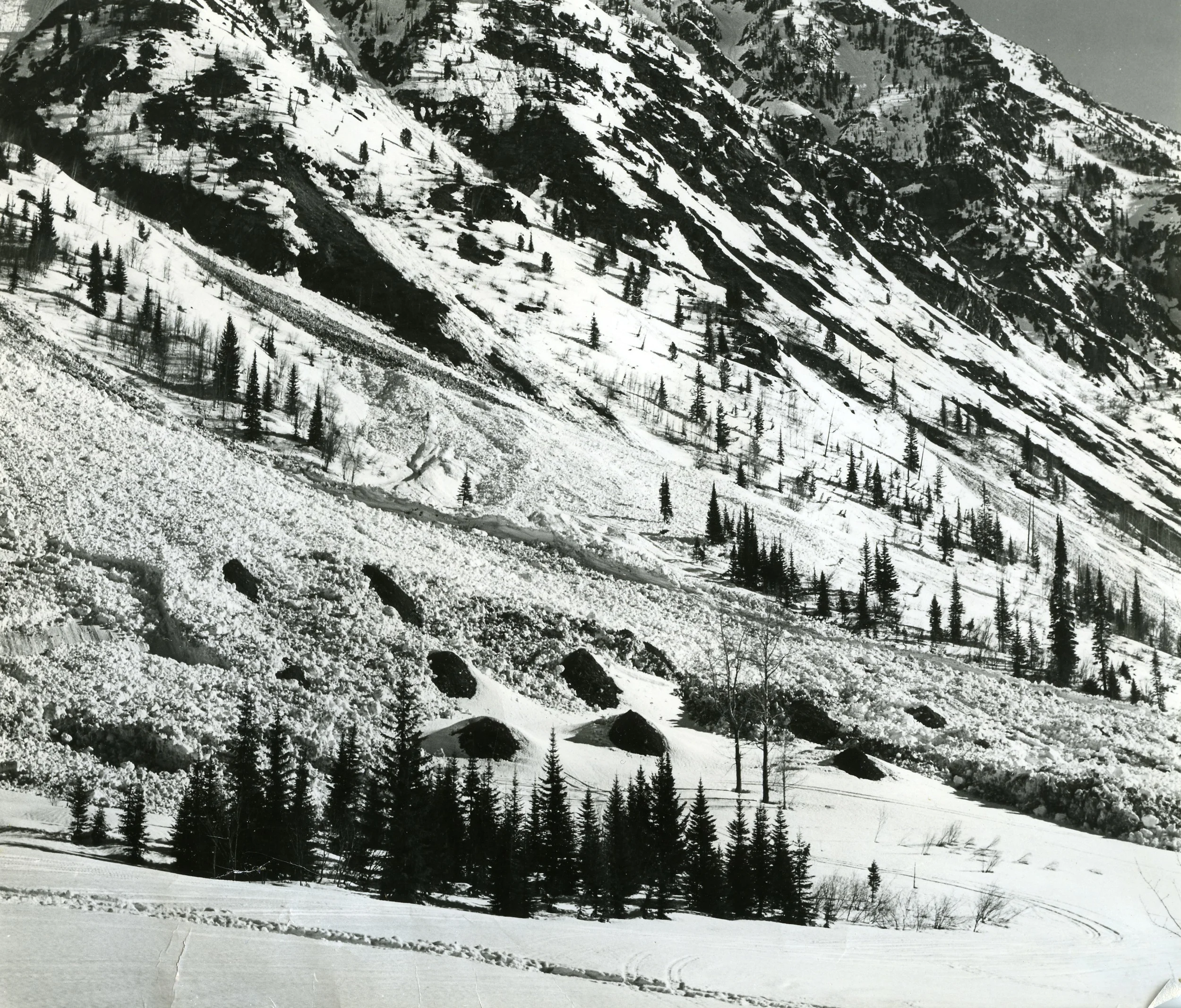 PSA.27 Earthmounds at Mt. Tupper with 5 wet snow avalanches in Spring. Apr. 1959