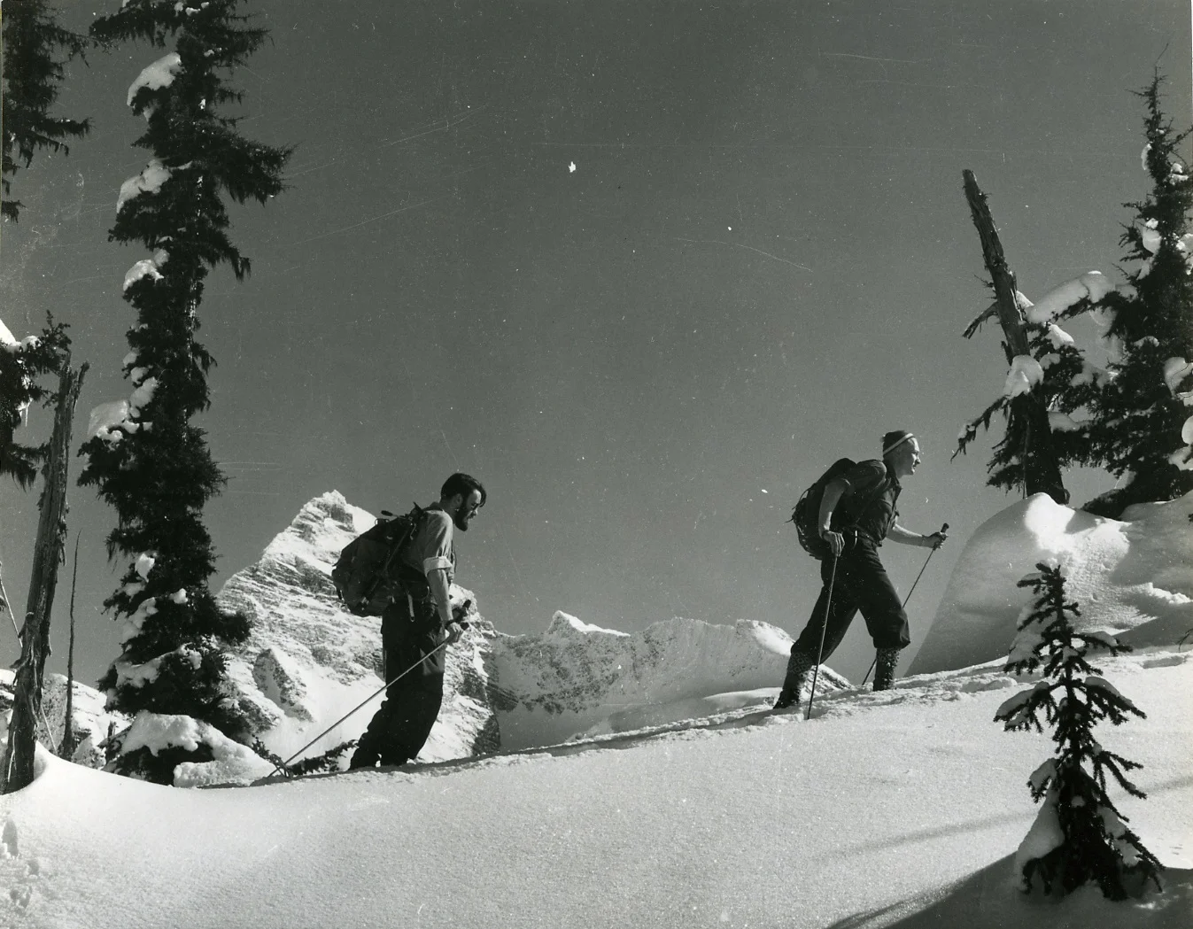 PSA.44 Snow observers E. Smith, and H. Srigley on climb to Mt. Abbott. Winter 57-58.