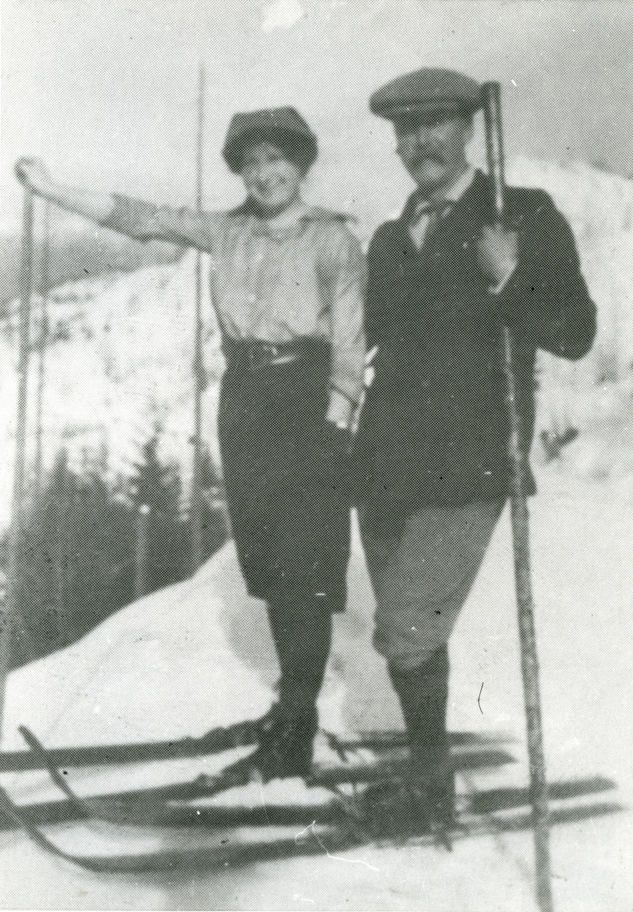 Mr. & Mrs. B. R. Atkins skiing, c.1920s.