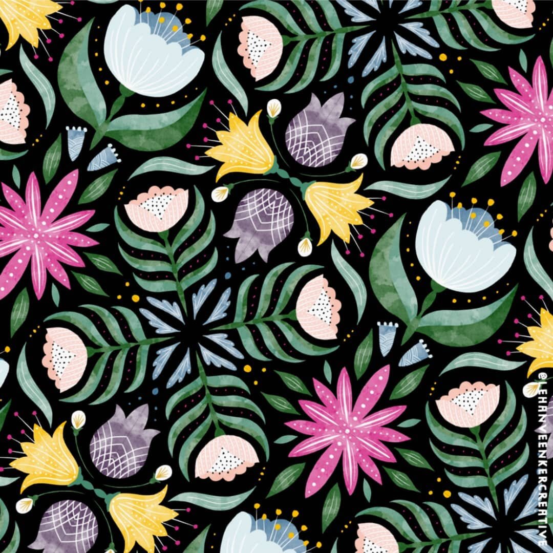 So how excited was I to find out that the first prompt for the @sketchdesignrepeat #3x3designchallenge was Folksy Floral? Answer: VERY! It was so fun to put these florals together, and it was a great warm up to the pattern work I have ahead of me thi