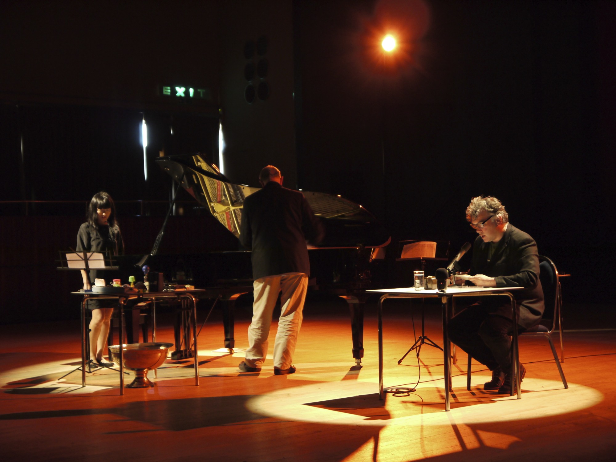 De La Warr Pavilion, 2011, performing John Cage's Indeterminacy with Steve Beresford and Stewart Lee