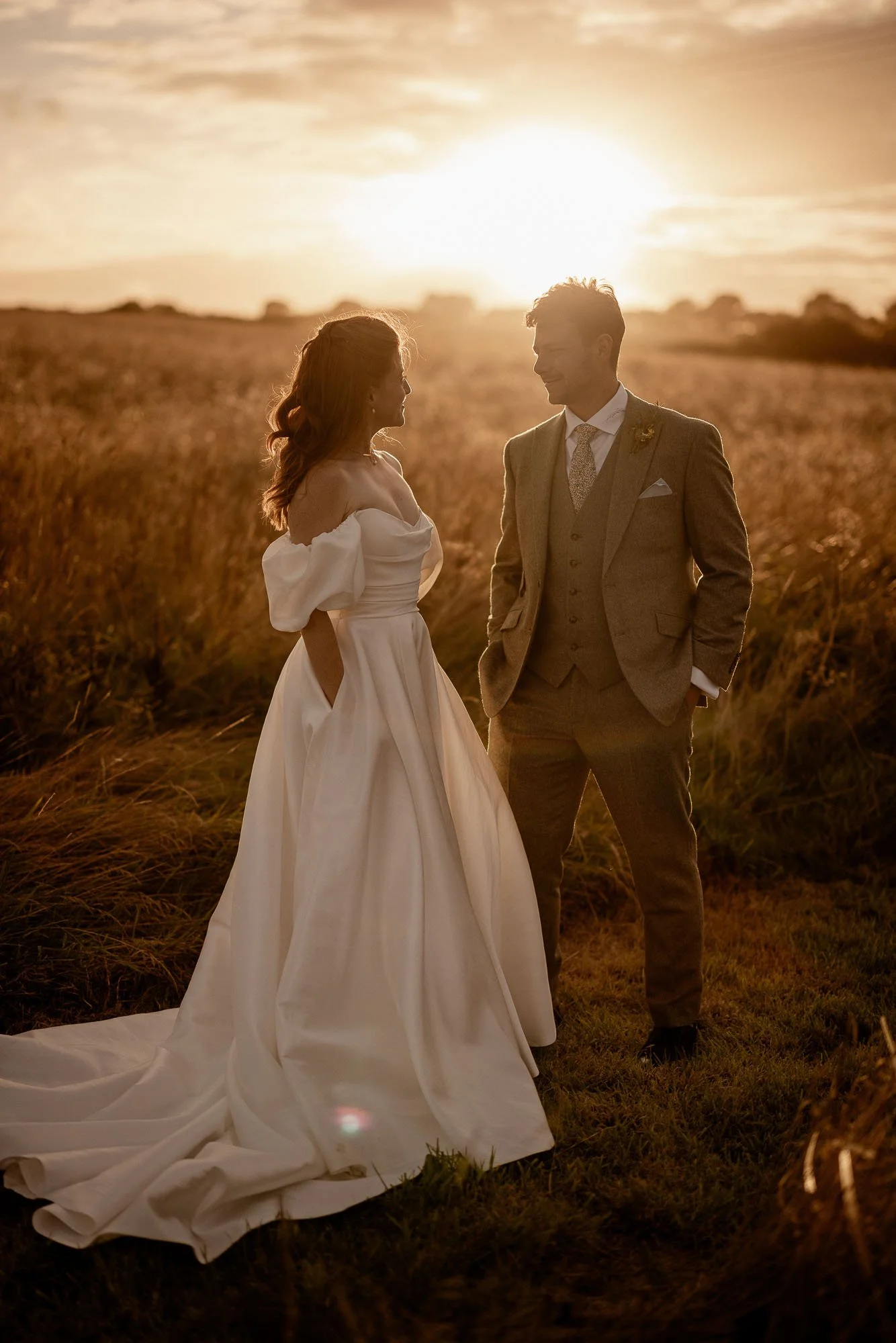 cornwall wedding photograph wedding couple at sunset