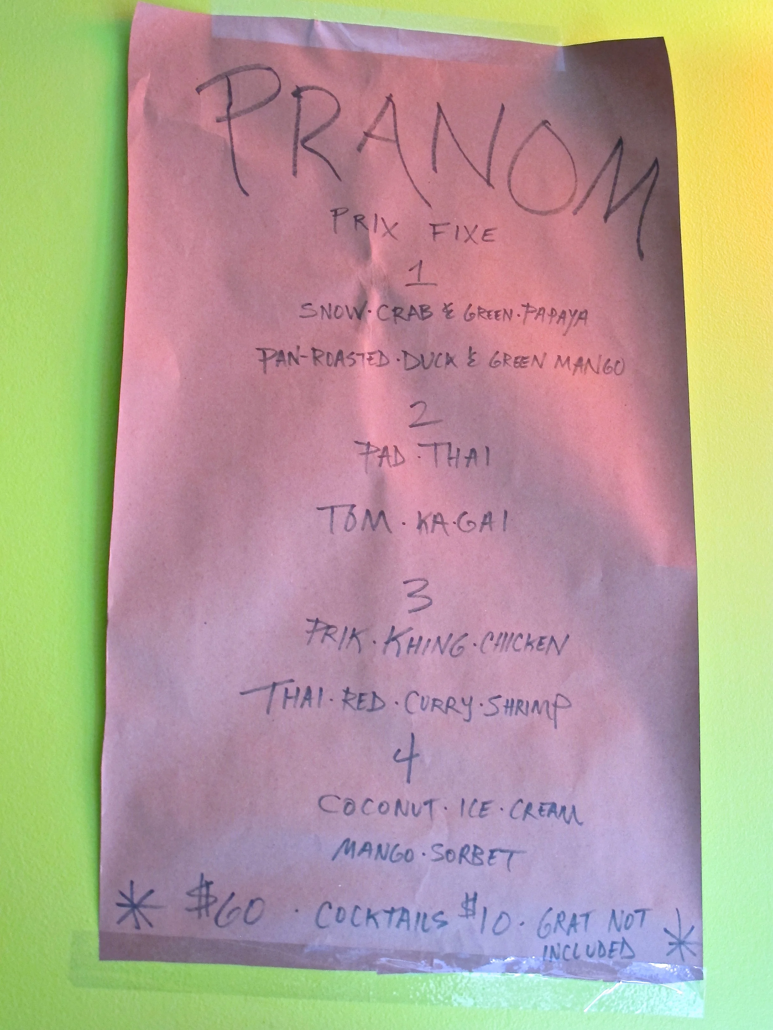 Pranom 4 course menu