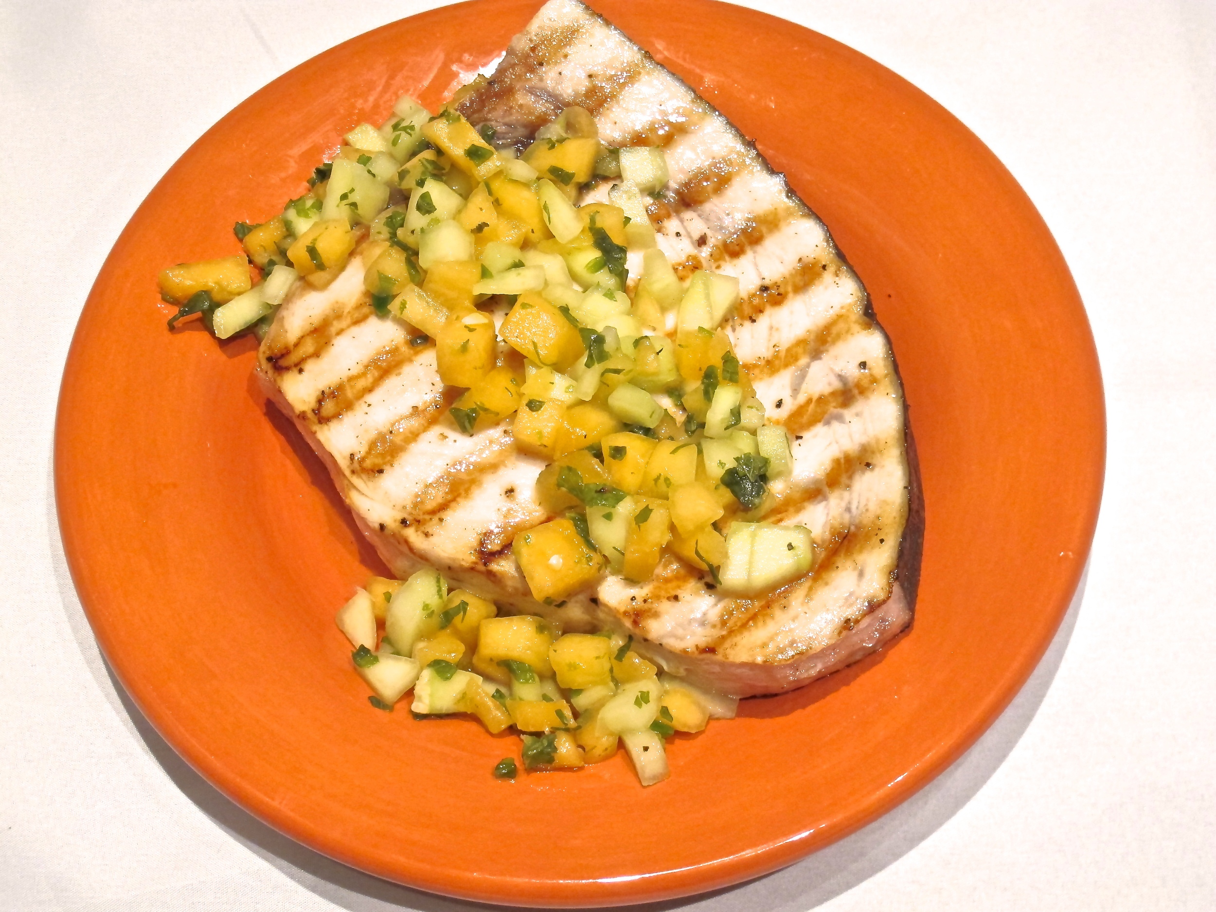 Swordfish with Cucumber Melon Salsa