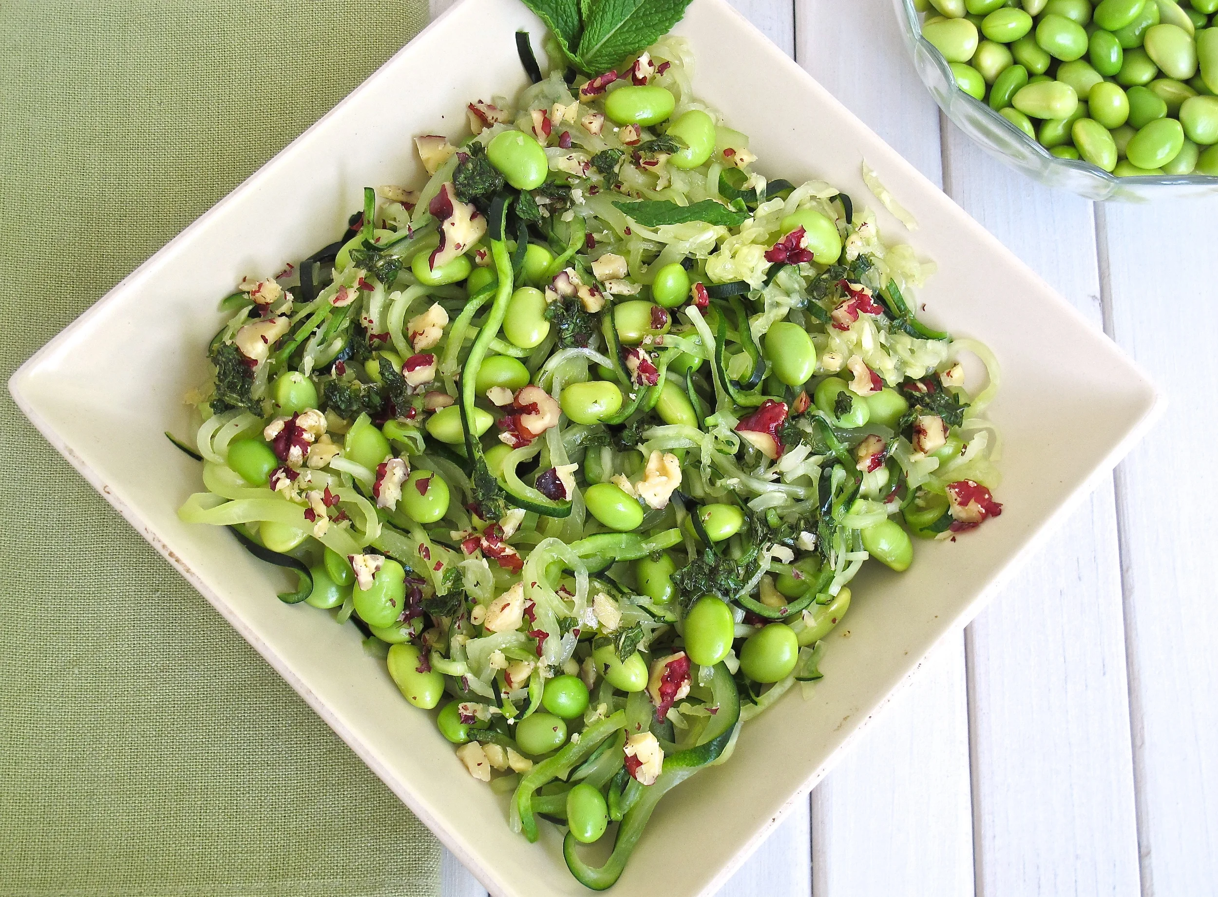 Edamame Tossed Zoodles with Honey Walnut Vinaigrette