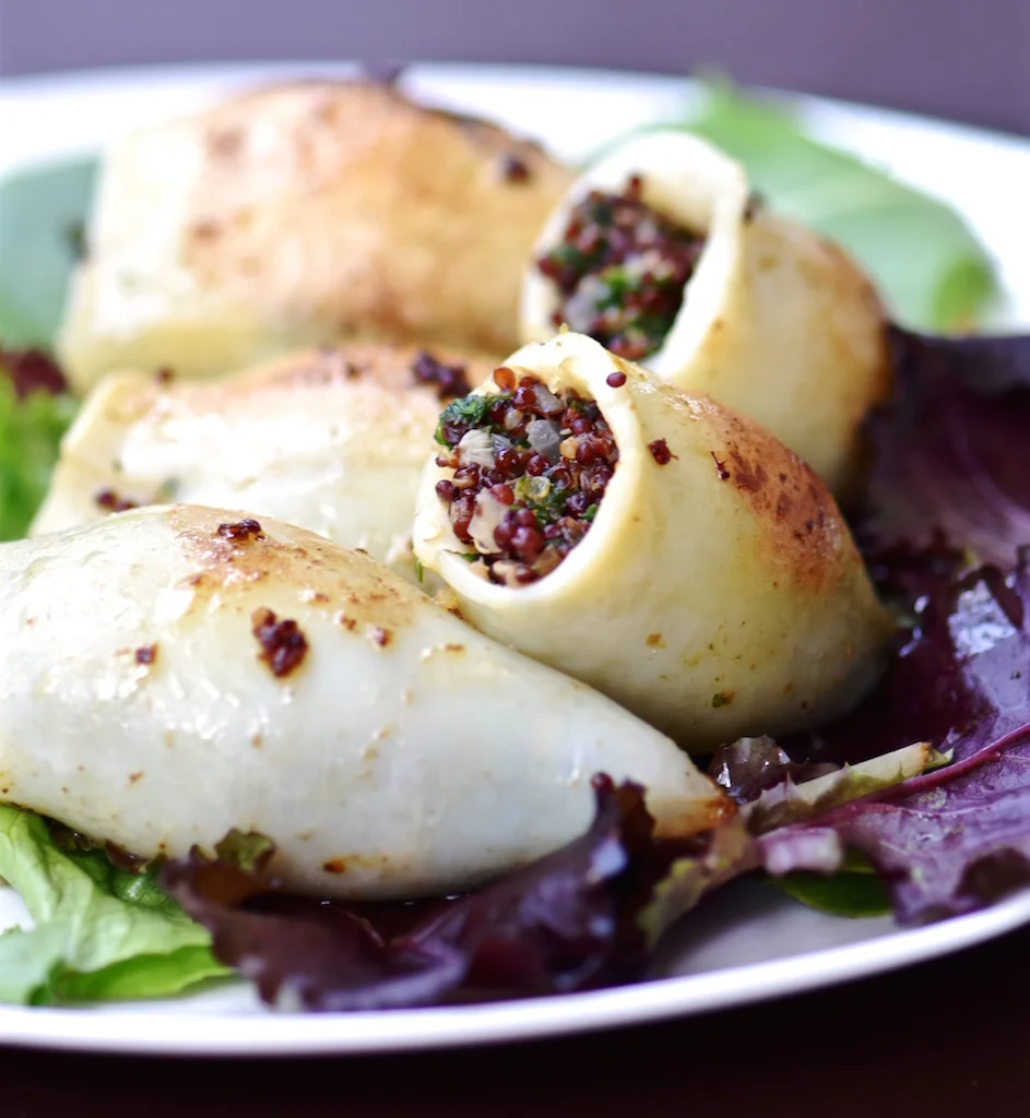 Quinoa and Spinach Stuffed Calamari {Gluten Free, Dairy Free}