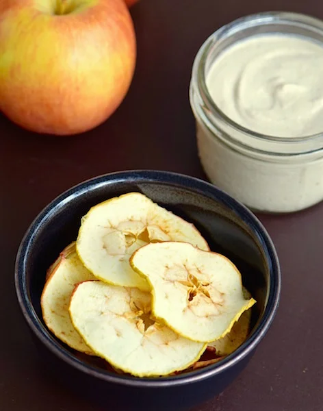 Baked Apple Chips with Cashew Cinnamon Dip {Paleo, Vegan}