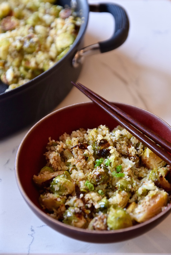 Asian Brussels Sprouts Cauliflower Rice {Paleo, Whole30, Vegan