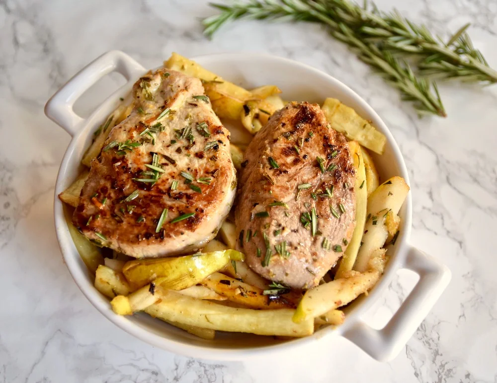 Rosemary Pork with Roasted Parsnips and Pears {Paleo, Whole30}