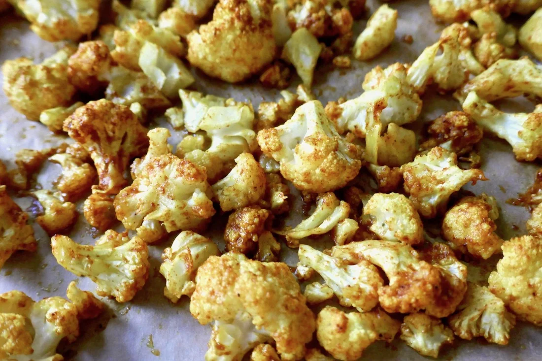 Three Ingredient Curry Roasted Cauliflower {Paleo, Vegan}