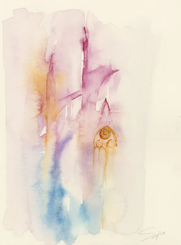 Poetry of Notre Dame, Paris, watercolor, copyright © Sophia Khan