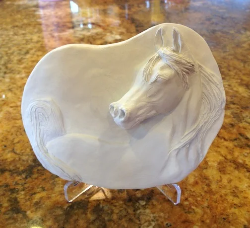 Arabian in Porcelain (Unfired) 5 1/4"W x 4 1/4" W x 1" H ~ I have a limited number of this bas relief, in different colored glazes. $65 plus S&H. Contact me for details.