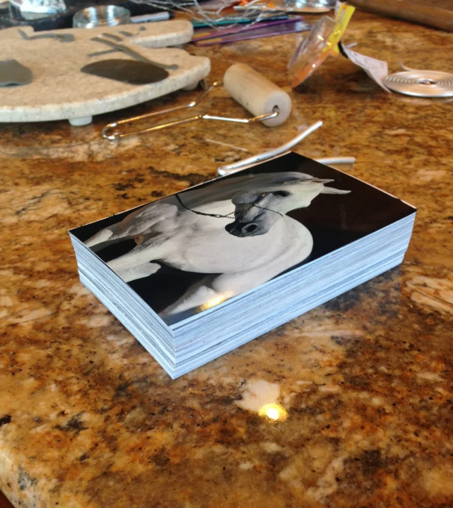 My stack of photos. I kept them as organized as I could, per image/detail but my work area was a mess. I had horses showing their teeth, McClellan saddles, saddle bags, canteens, horse eyes, ears, etc. I also set Bill up on my saddle for a whole round of photos, which helped immensely.