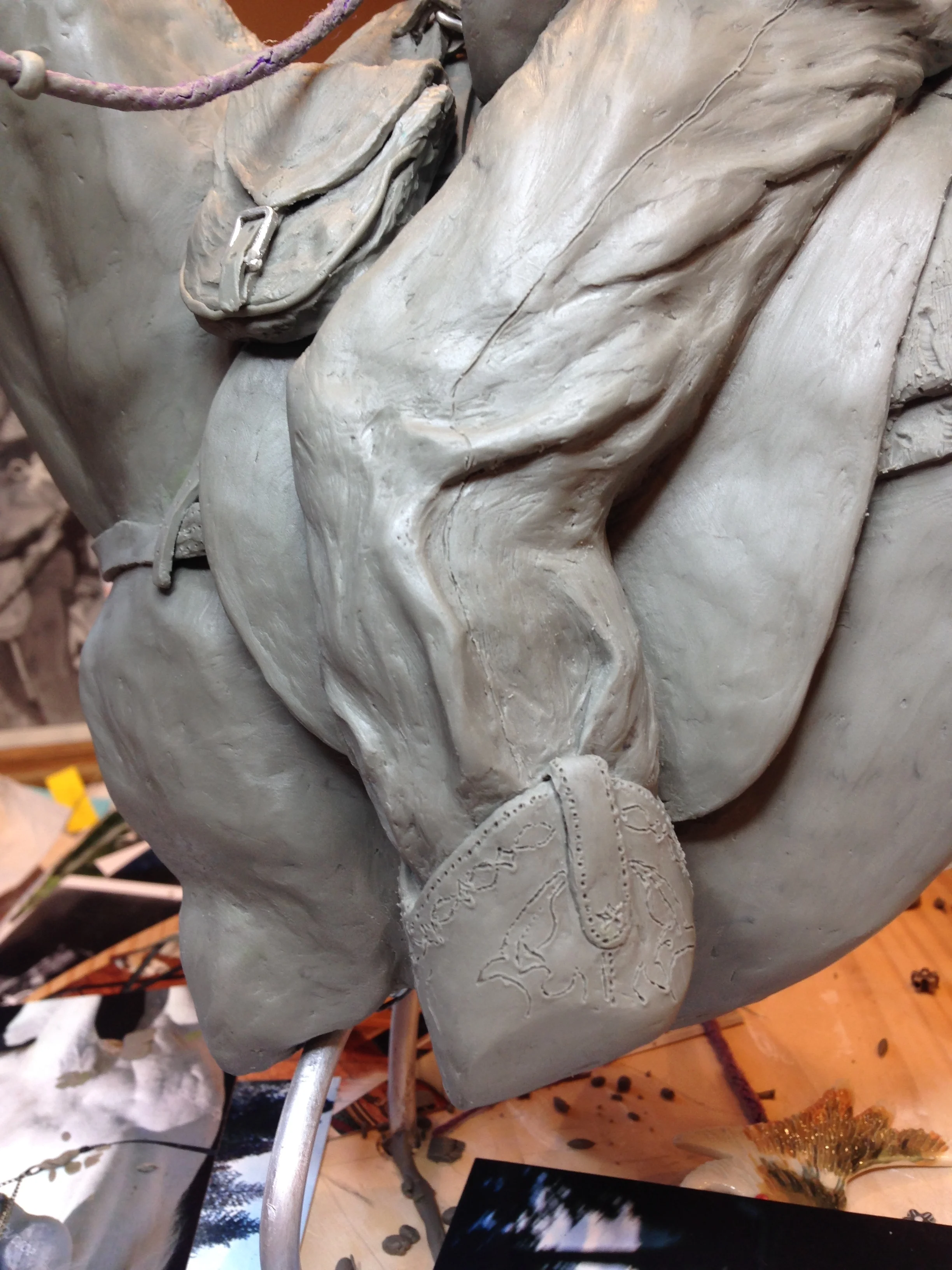Finalizing the bottom of the sculpture and boot detail. Kathie Perry told me that in Wendell's day, the more ornate boot, the cooler one was....or something like that.