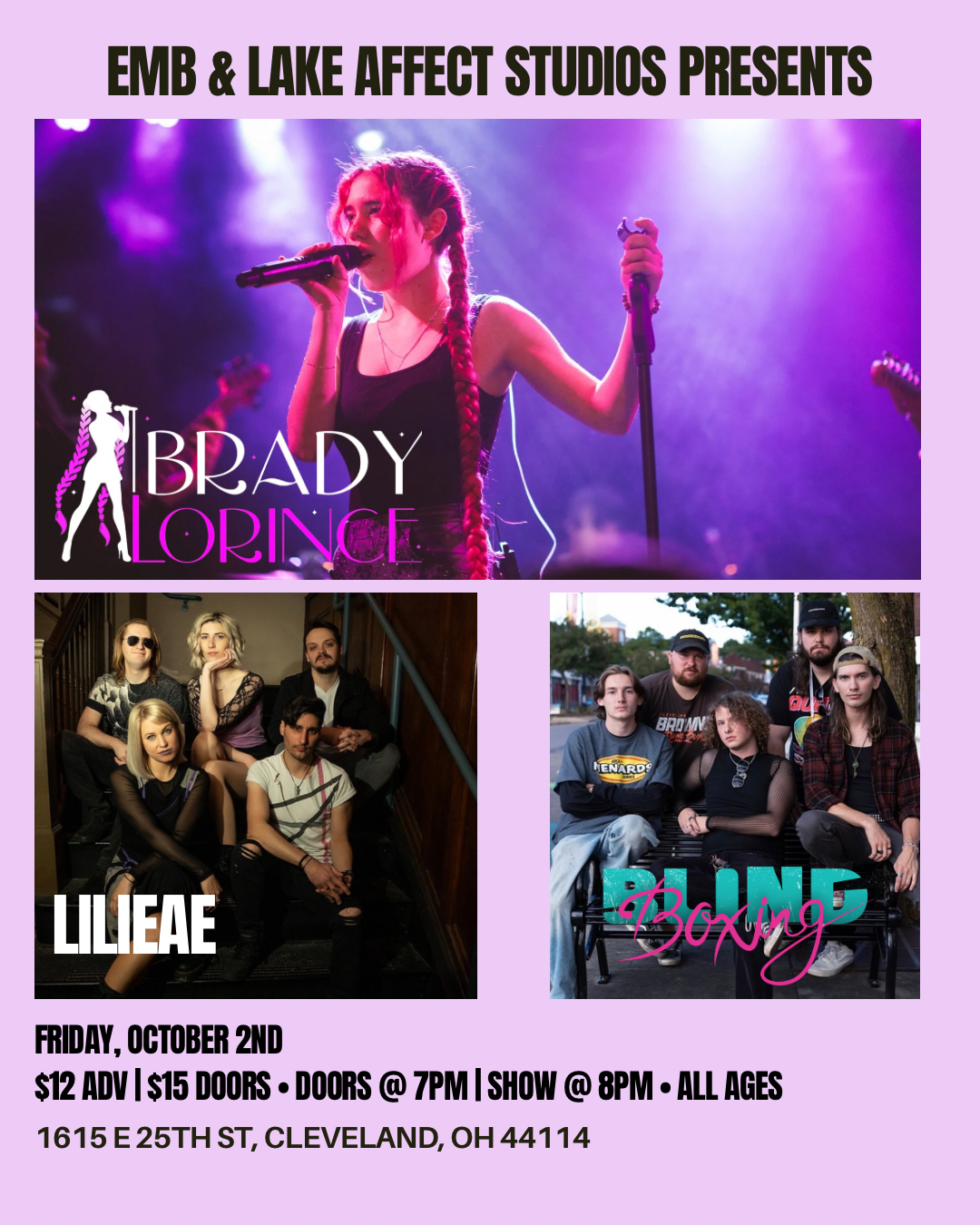 Live music in Cleveland, Ohio at Lake Affect Studios with Brady Lorince, Lilieae, and Bling Boxing