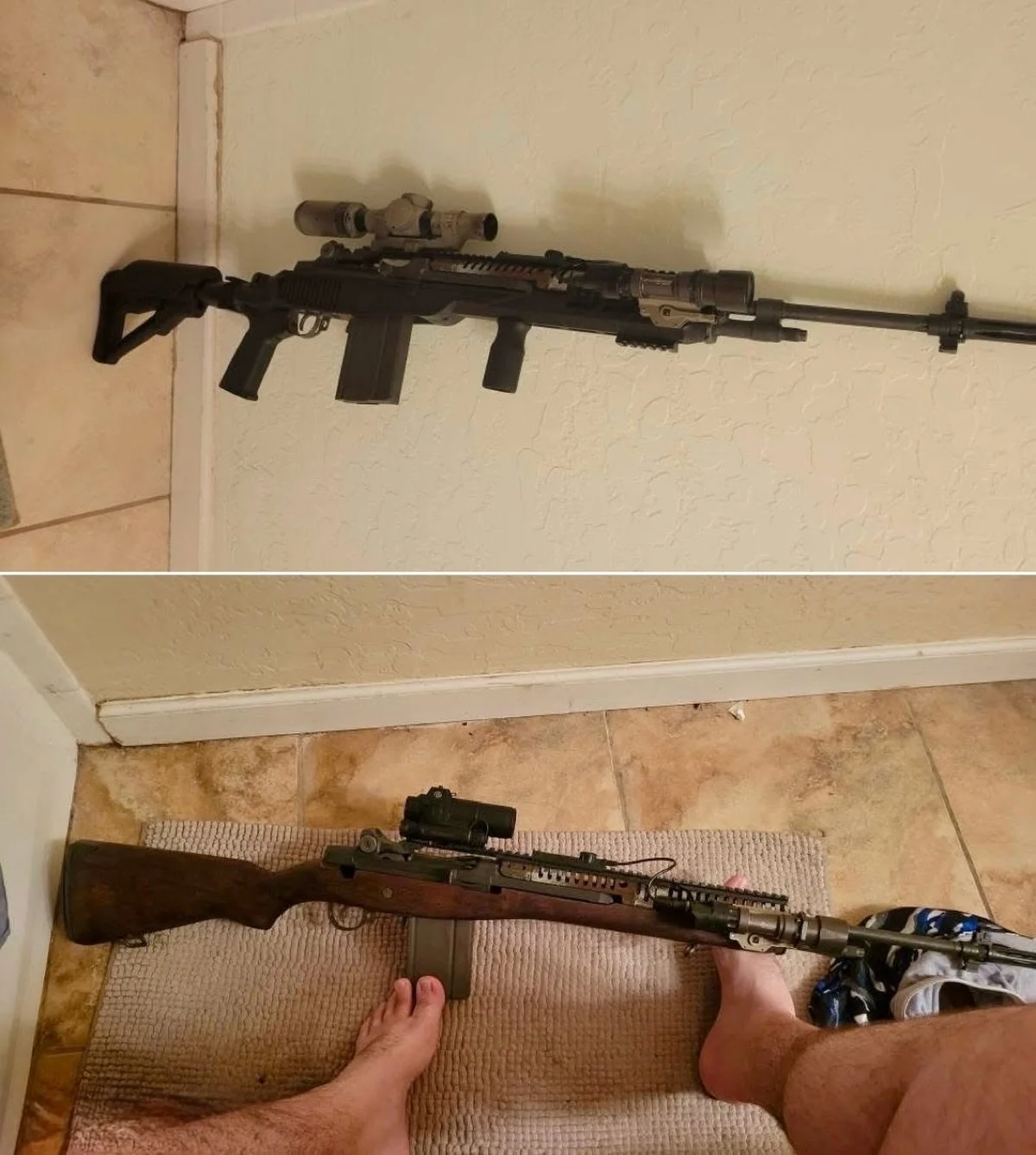 Just sitting here thinking 🤔, does my @springfieldarmoryinc m1a look better in a wood stock, or in an EBR chassis? #xdman #defendyourlegacy #m1 #pewprofessional #shooting #edc #pocketdump #2a #pewpew #shittalking #762