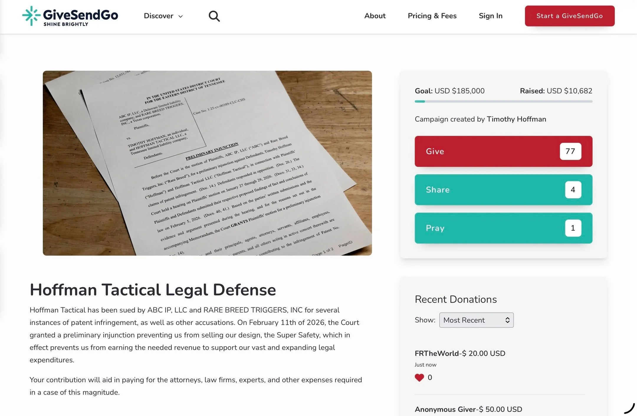 Get the word out Hoffman Tactical needs your help to fight the greedy bastards at @rarebreedfirearms, they do not own the patents on every version of FRT. donate to the fight: https://givesendgo.com/hoffmantactical?utm_source=website_share&amp;utm_me