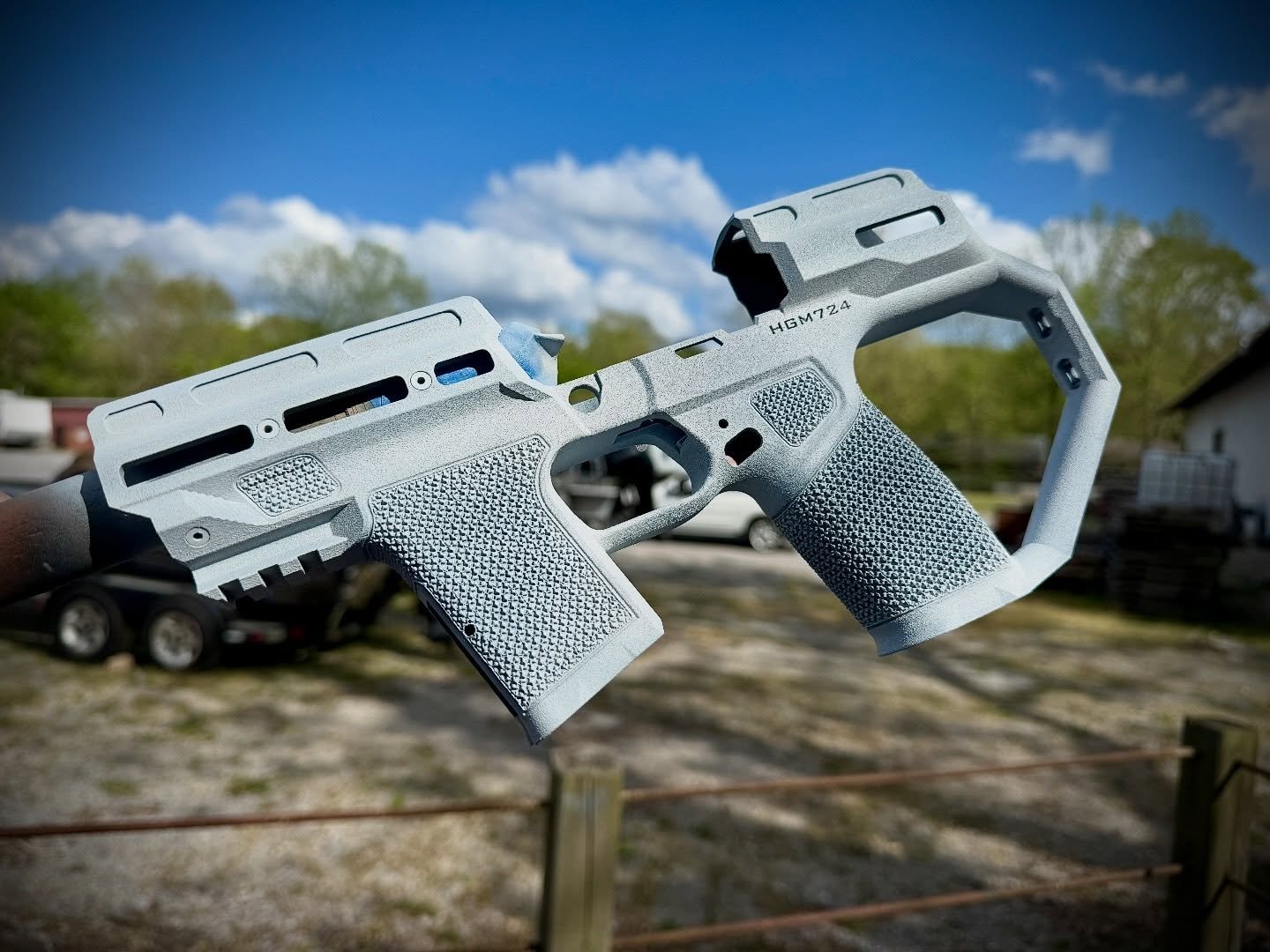 The primer coat looks like were going for the Storm Trooper look for the @heighthdefense @springfieldarmoryinc Echelon PDW chassis the @battlecocktactical stippling looks sick! #guns #pewpew #defendyourlegacy #pistol #2a