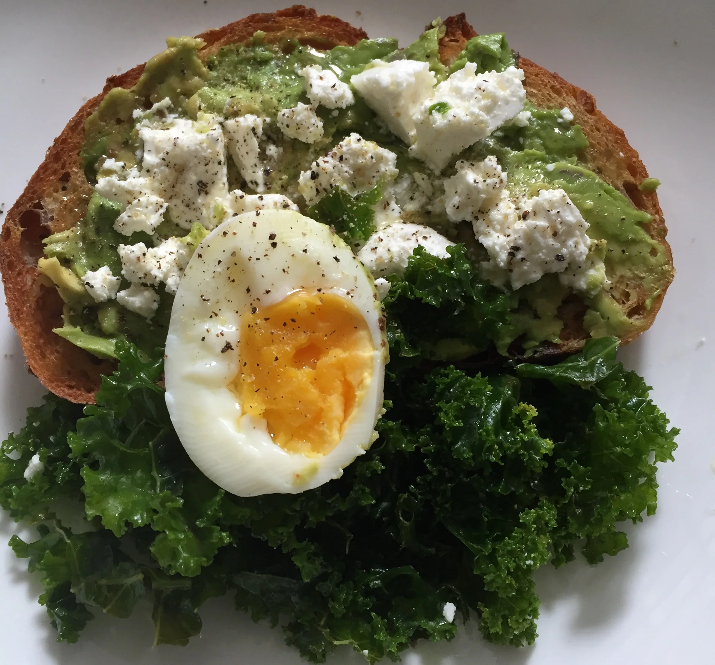 My favourite home made lunch - Avocado, Persian Fetta and lemon kale on sourdough