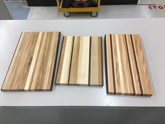 Nice job by Jonathon, Christian, and Edgar on the cutting boards. They look great and feel silky smooth after sanding, raising the grain, a final sanding, and finishing with a bee&rsquo;s wax and mineral oil paste. These will last for many years! #ke