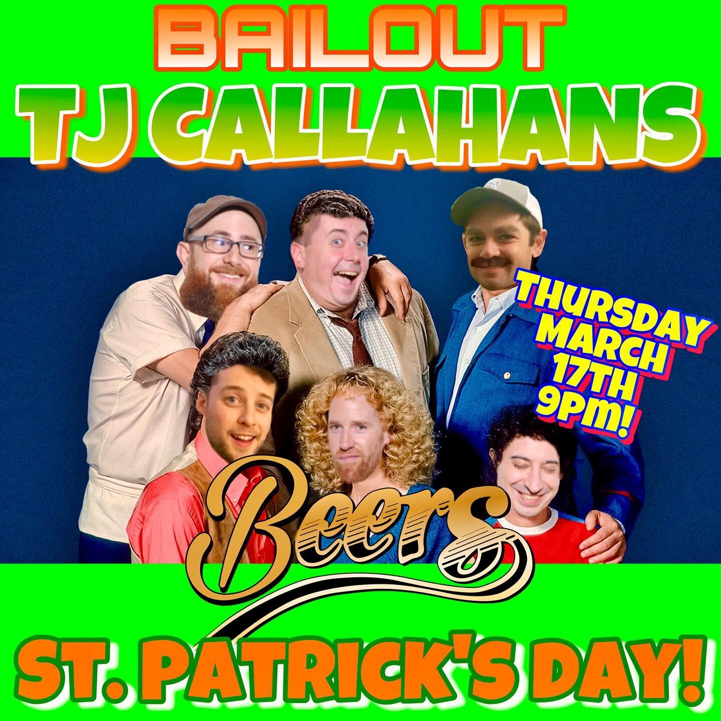 BAILOUT at TJ Callahan&rsquo;s St. Patrick&rsquo;s Day Adventure is cumming! Thursday &ntilde;ight, March 17th at 9pm! @tj_callahans_ will host you alll day and BAILOUT will escort you to the da&ntilde;ce floor at night! 🍀🍀🍀🍻🍻🍻🎸🎸🎸 #bailoutbo
