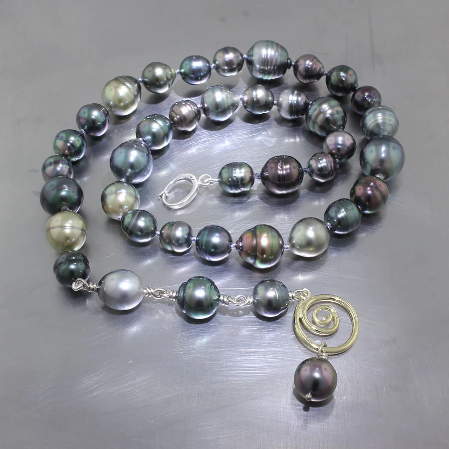 Item 24410094: Natural Multi-color Tahitian Pearl Strand with Two-tone Gold Adjustable Spiral Clasp