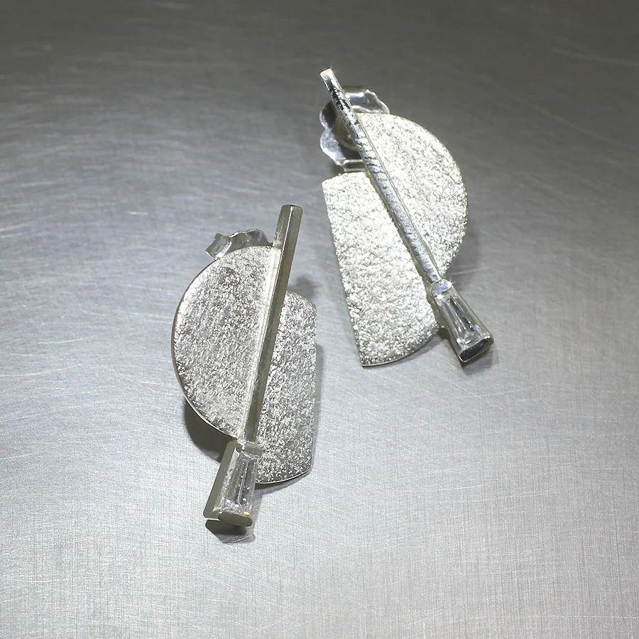 Item #22110529: Geometric Tapered Baguette 0.25ct Diamond Earrings, 14kt White Gold