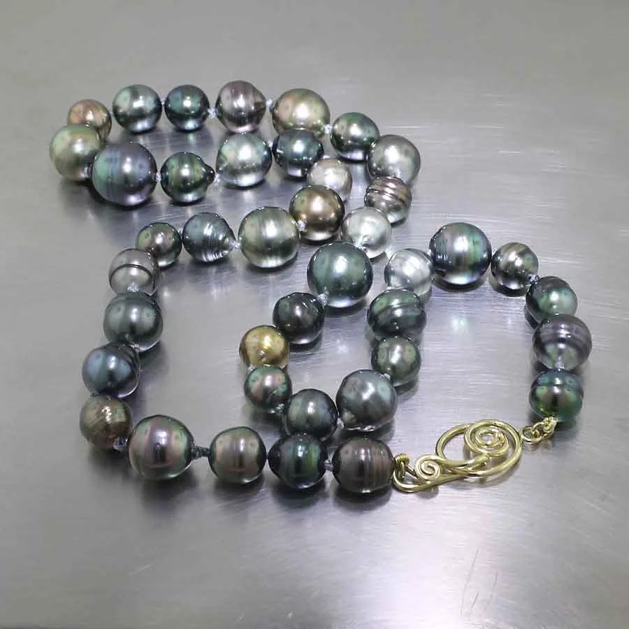 Item #24410097: 19" Multi-Color Tahitian Pearl Strand with Spiral/Hook Clasp, 18KY Gold