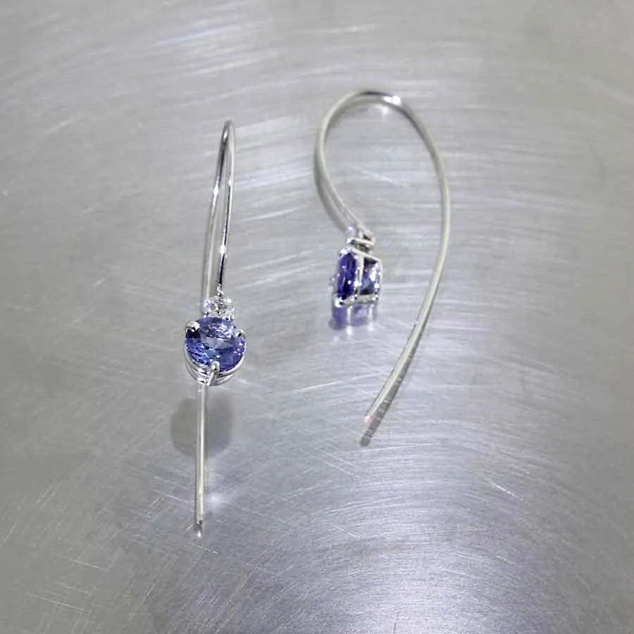 Style #23311061: Sparkling Lavender 1.55CTW Tanzanite Wire Hook Earrings Accented by 0.17CTW Diamonds, 14KW Gold