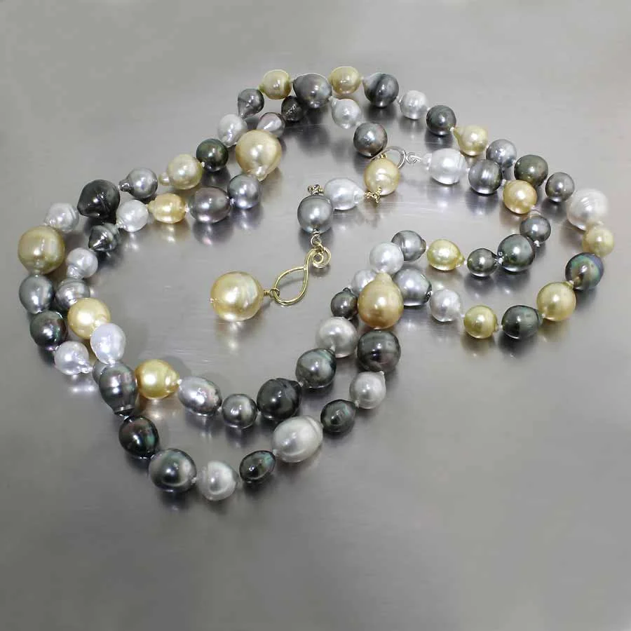Style #24410117: Extra-long 41" Multi-Color Strand of Tahitian & South Sea Pearls w/ Adjustable-Length 18KY Gold Clip Clasp