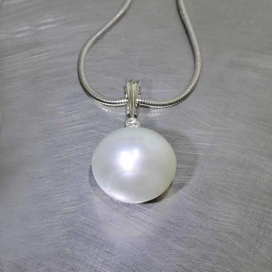 South Sea Pearl & Diamond Enhancer Pendant, 14KW