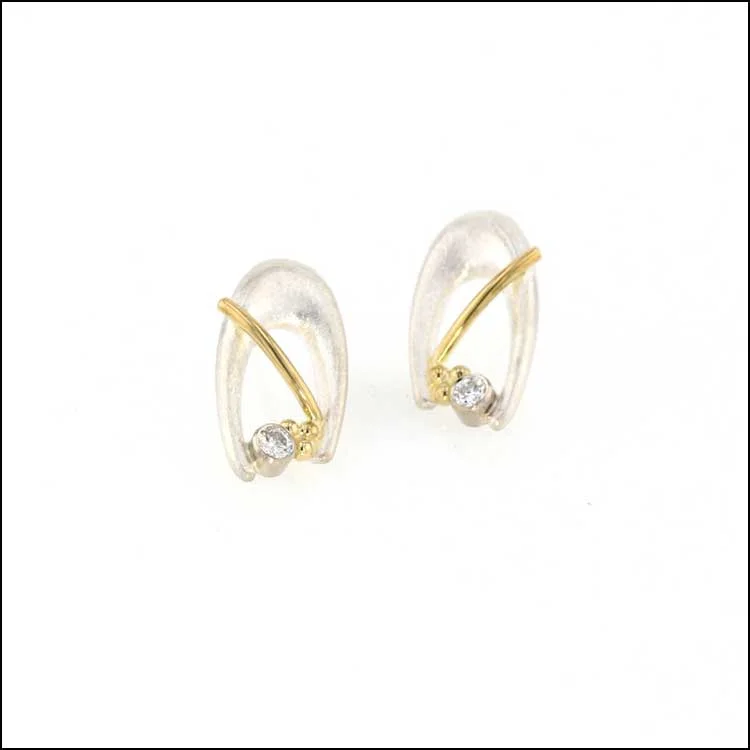 Style #22110581: Bezel-Set Diamond "Horseshoe" Earrings, Sterling Silver & 18KY