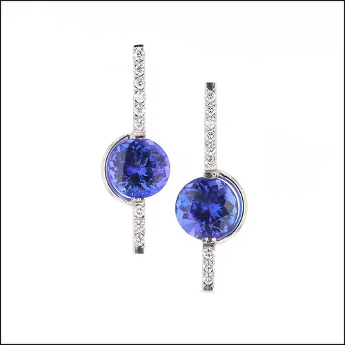 Style #23311111 Tension-Set Tanzanites with Bead-Set Diamond Platinum Earrings
