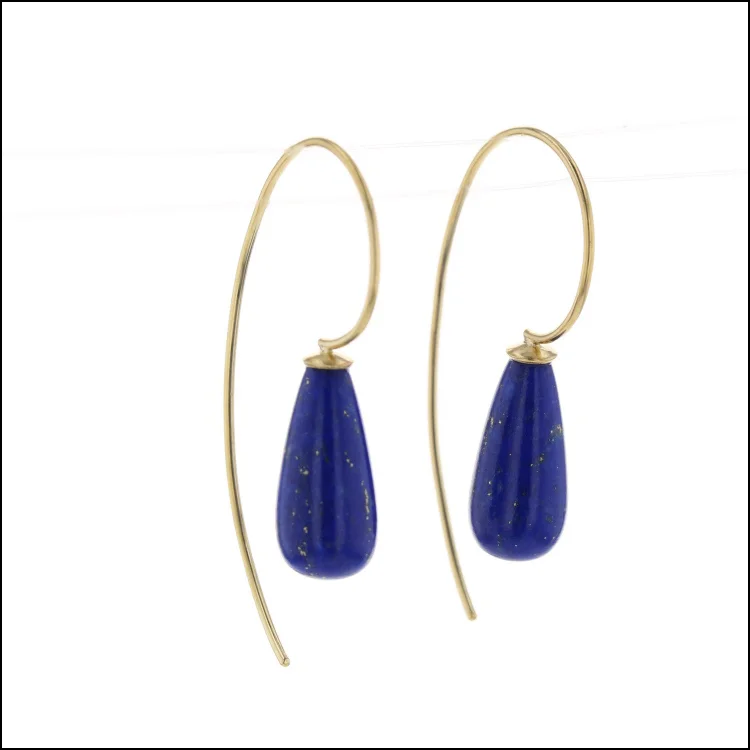 Style #23311117 Smooth Lapis Briolette Drop Earrings, 18KY